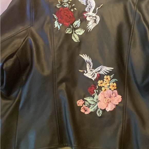 Torrid Sleek Black Leather Jacket with Embroidery on back - Picture 6 of 12